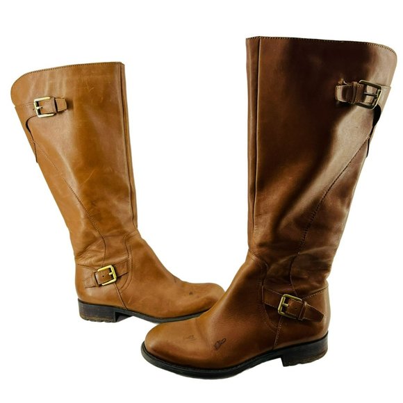 Franco Sarto Women's Perk Motorcycle Boot 7M Smooth Cognac Leather - Picture 2 of 10